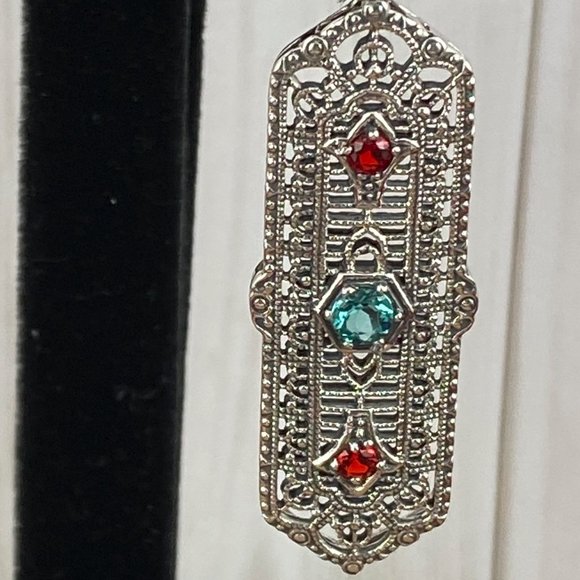 Natural 1CT TW Apatite & Fire Garnet 925 Silver Art Nouveau Filigree Earrings - Picture 6 of 6